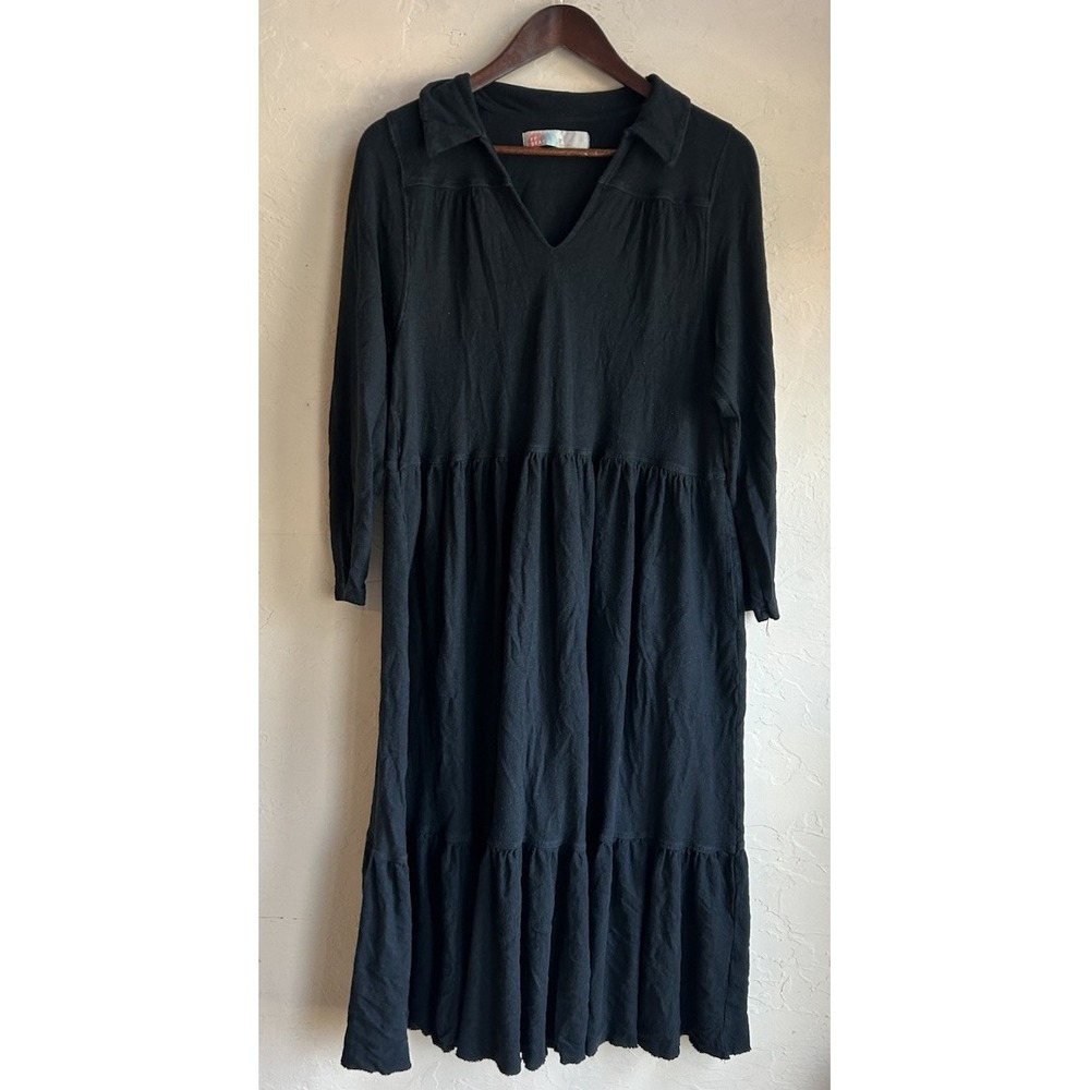 Free People Beach Moonlight Tiered Midi Dress XS Black Oversized Casual Hemp